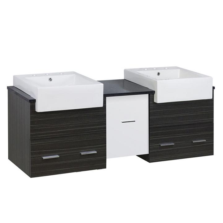 59.5-in. W Wall Mount White-dawn Grey Vanity Set For 3h8-in. Drilling Black Galaxy Top