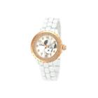 Disney Minnie Mouse Womens White & Gold-tone Watch With Crystals