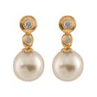 Diamond Accent Genuine White Cultured Akoya Pearls 14k Gold Round Drop Earrings