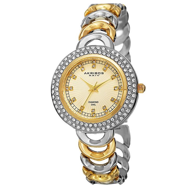 Akribos Xxiv Womens Two Tone Strap Watch-a-804ttg