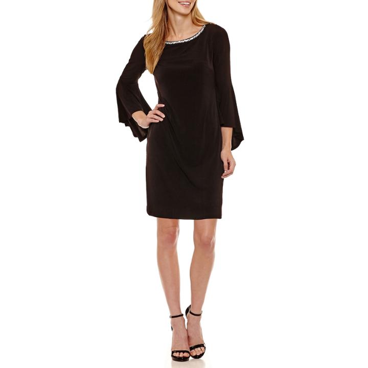 Jessica Howard Long Sleeve Beaded Shift Dress-petites