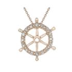 Diamond-accent 10k Rose Gold Ship Wheel Mini Pendant Necklace