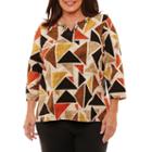 Alfred Dunner Jungle Habitat 3/4 Sleeve Geometric T-shirt- Plus