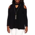 By & By Long Sleeve Mock Neck Knit Blouse-juniors Plus