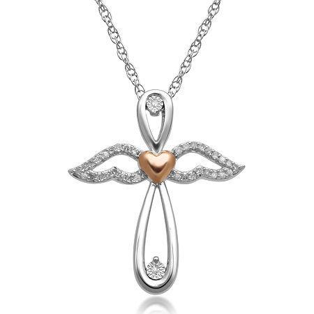 1/10 Ct. T.w. Diamond Two-tone Cross & Angel Pendant Necklace