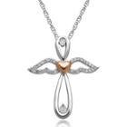 1/10 Ct. T.w. Diamond Two-tone Cross & Angel Pendant Necklace