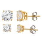 2 Pair 1/5 Ct. T.w. White Cubic Zirconia 18k Gold Over Silver Earring Sets