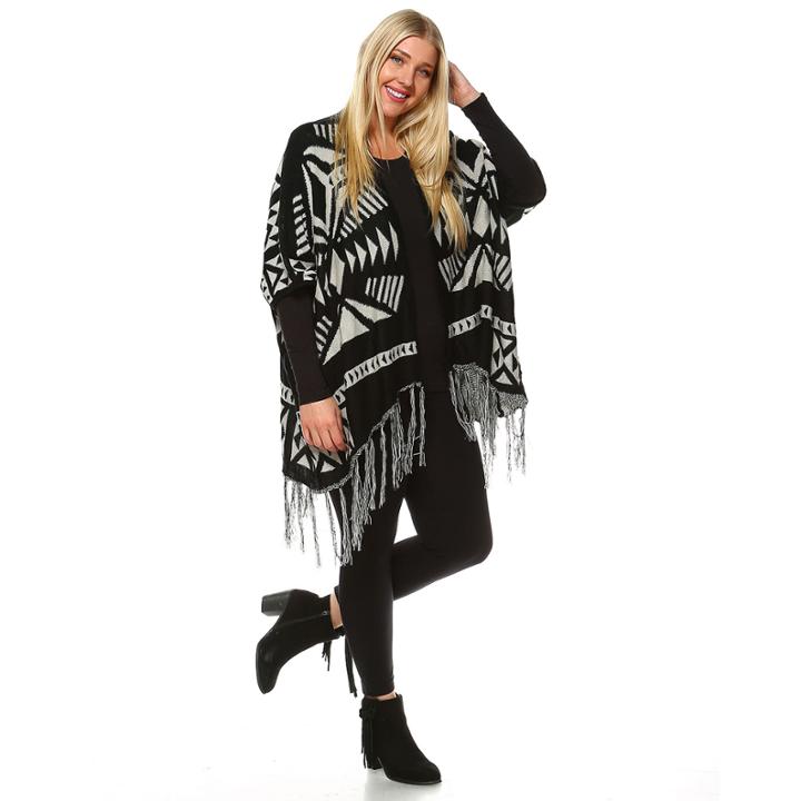White Mark Aztec Poncho Plus