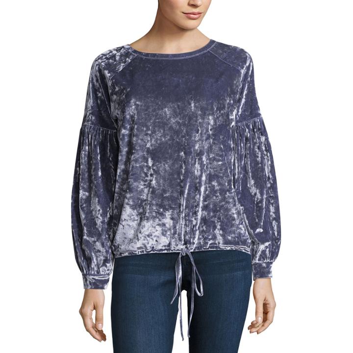 Project Runway Tie Front Velvet Sweatshirt
