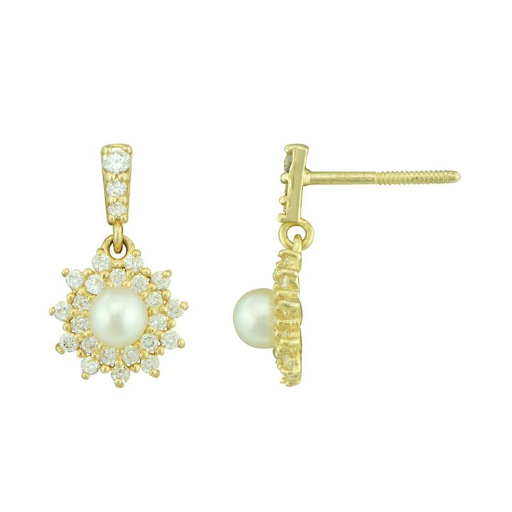 Petite Lux&trade; Cultured Freshwater Pearl And Cubic Zirconia Starburst Drop Earrings