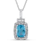 Womens 10k Gold Genuine Blue Topaz & 7/8 Ct. T.w. Diamond Pendant Necklace