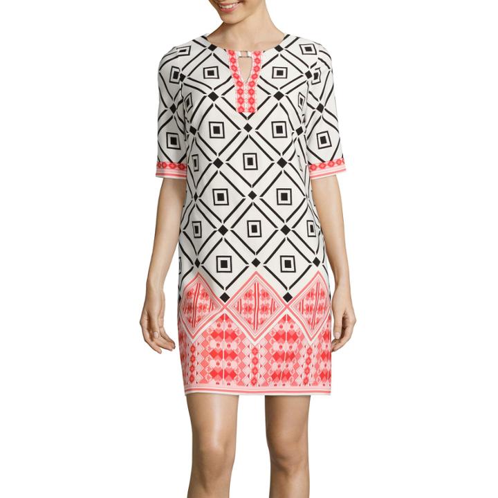 Studio 1 Elbow-sleeve Diamond Print Shift Dress