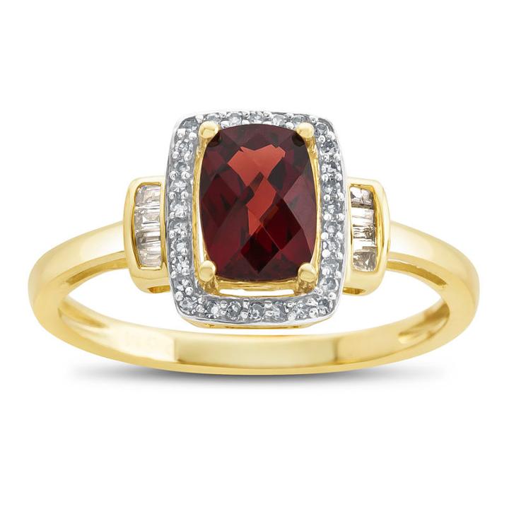 Womens Genuine Garnet & 1/8 Ct. T.w. Diamonds 10k Gold Cocktail Ring