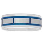 Mens Stainless Steel Blue Ip With Brick Pattern Wedding Band