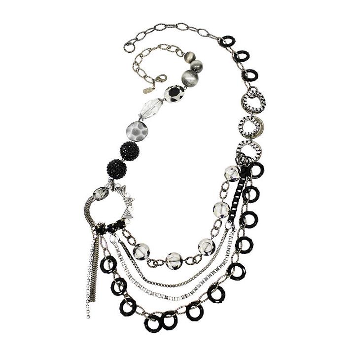 Aris By Treska Black Silver-tone Long Sectioned Swag Necklace
