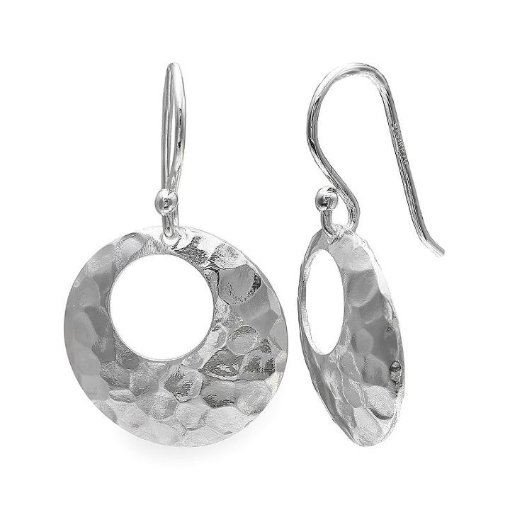 Sterling Silver Hammered Drop Hoop Earrings