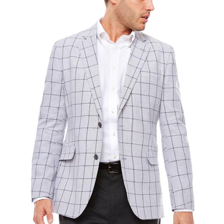 Stafford Linen Cotton Quiet Charcoal Windowpane Sport Coat-slim