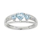 Simulated Aquamarine & Diamond-accent Heart-shaped 3-stone 10k White Gold Ring