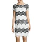 London Style Collection Short-sleeve Floral Lace Stripe Shift Dress