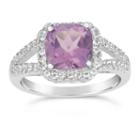 Womens Genuine Amethyst Purple Sterling Silver Cocktail Ring