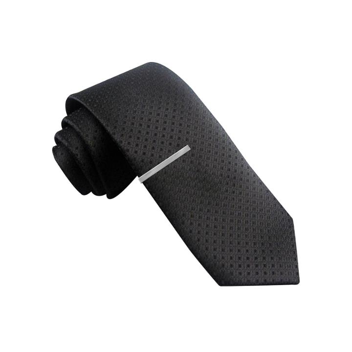 Jf J. Ferrar Textured Diamond Skinny Tie And Tie Bar Set
