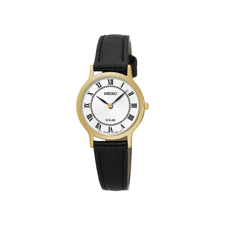 Seiko Womens Gold-tone Black Leather Solar Watch Sup304