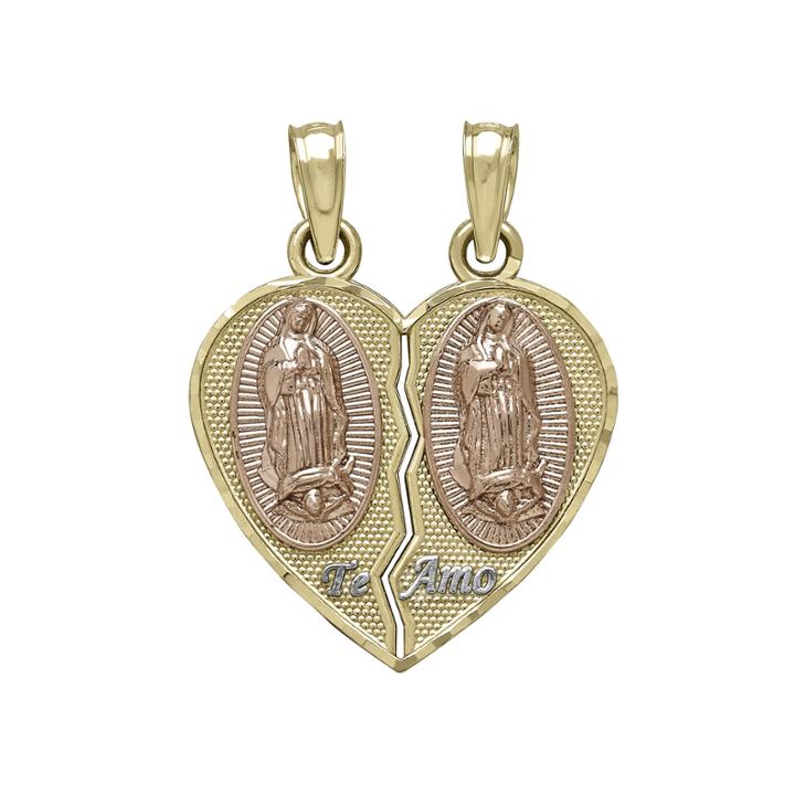 Tesoro&trade; 14k Tri-color Our Lady Of Guadalupe Break Apart Heart Prayer Pendant