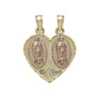 Tesoro&trade; 14k Tri-color Our Lady Of Guadalupe Break Apart Heart Prayer Pendant