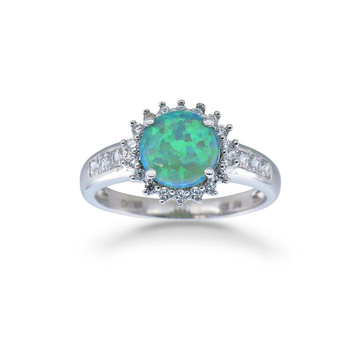 Womens Simulated Green Opal Sterling Silver Halo Ring
