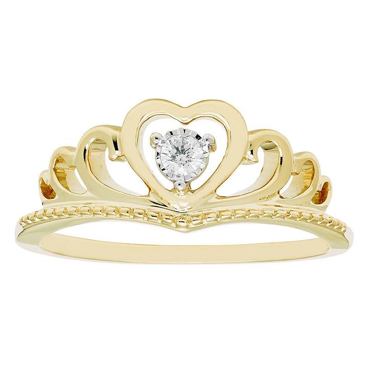 Enchanted Disney Fine Jewelry Womens Diamond Accent Genuine Round Diamond 10k Gold Promise Ring