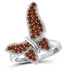 Womens Diamond Red Sterling Silver Cocktail Ring