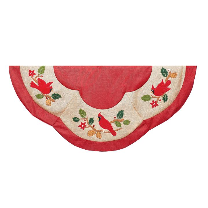 Kurt Adler 48 Red Treeskirt With Cardinal Appliques