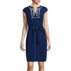 Liz Claiborne Cap-sleeve Embroidered Shirtdress