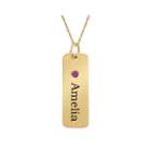 Personalized Simulated Birthstone Rectangle Name Pendant Necklace