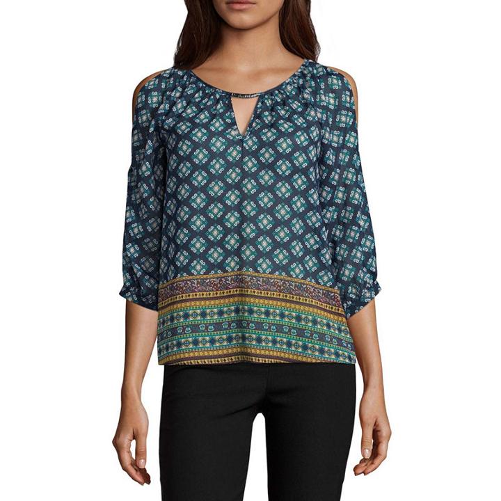 By & By 3/4 Sleeve Keyhole Neck Crepe Blouse-juniors