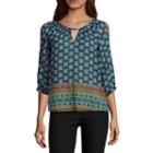 By & By 3/4 Sleeve Keyhole Neck Crepe Blouse-juniors