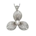 Cultured Freshwater Pearl Sterling Silver Flower Pendant Necklace