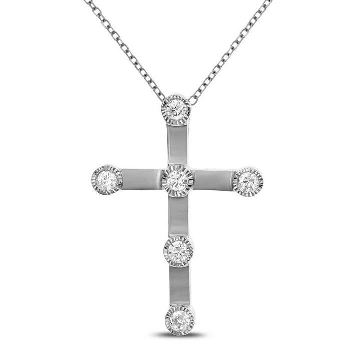 Womens 1/4 Ct. T.w. White Diamond 14k White Gold Cross Pendant Necklace