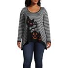 Unity World Wear Striped Cat Pullover Sweater - Plus