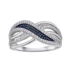 1/10 Ct. T.w. White And Color-enhanced Blue Diamond Crossover Ring