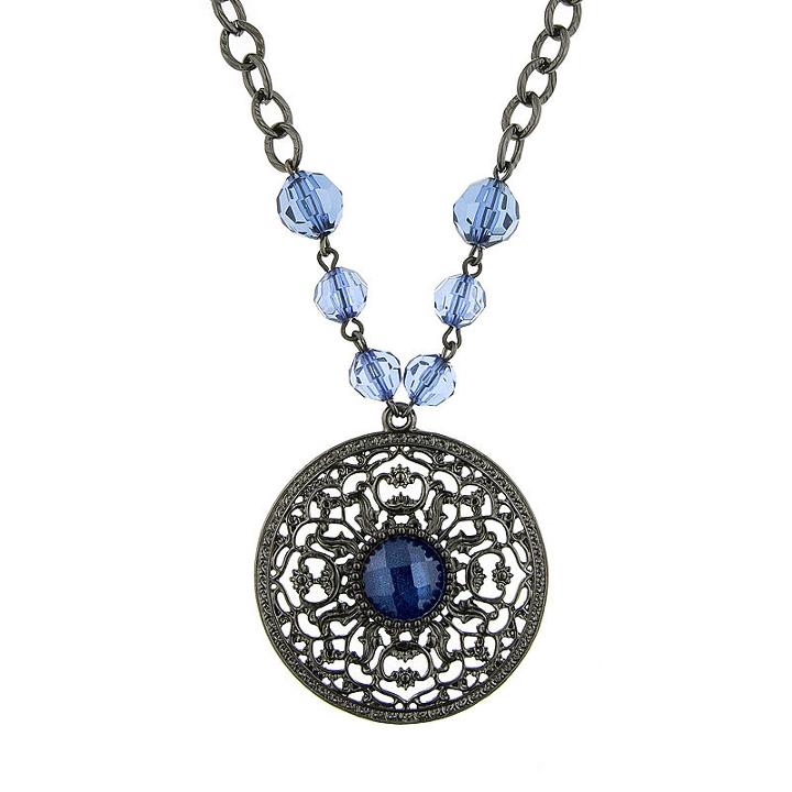1928 Vintage Inspirations Womens Blue Round Pendant Necklace