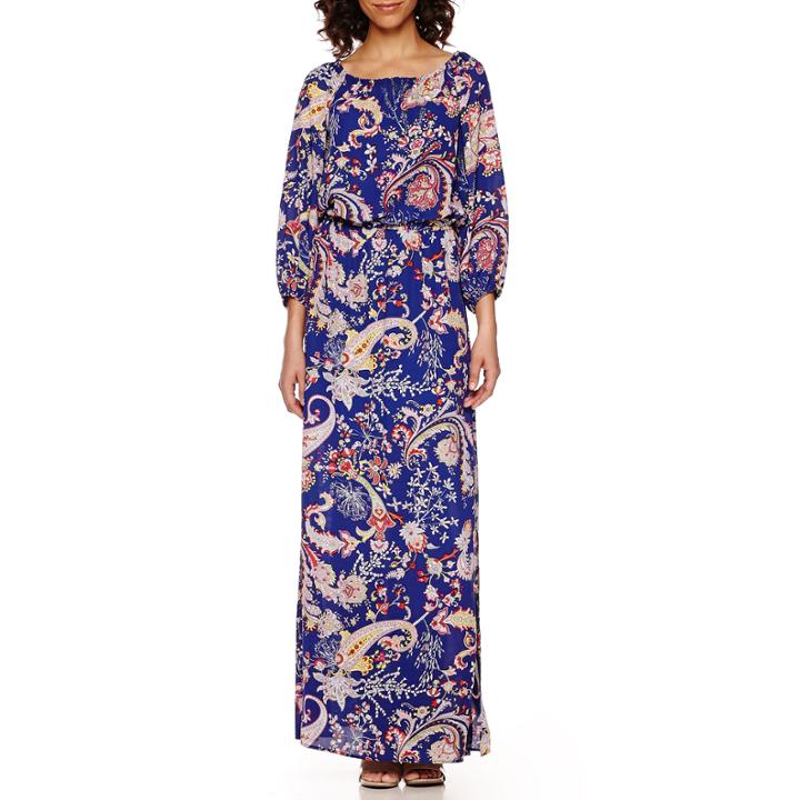 Bisou Bisou Long-sleeve Floral Maxi Dress