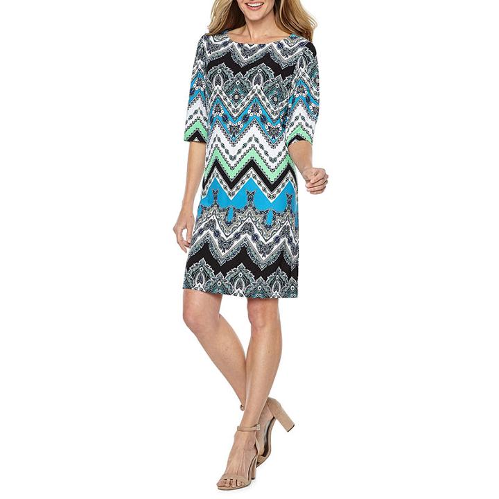 Studio 1 3/4 Sleeve Puff Print Paisley Shift Dress
