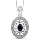 Womens Diamond Accent Genuine Blue Sapphire Sterling Silver Pendant