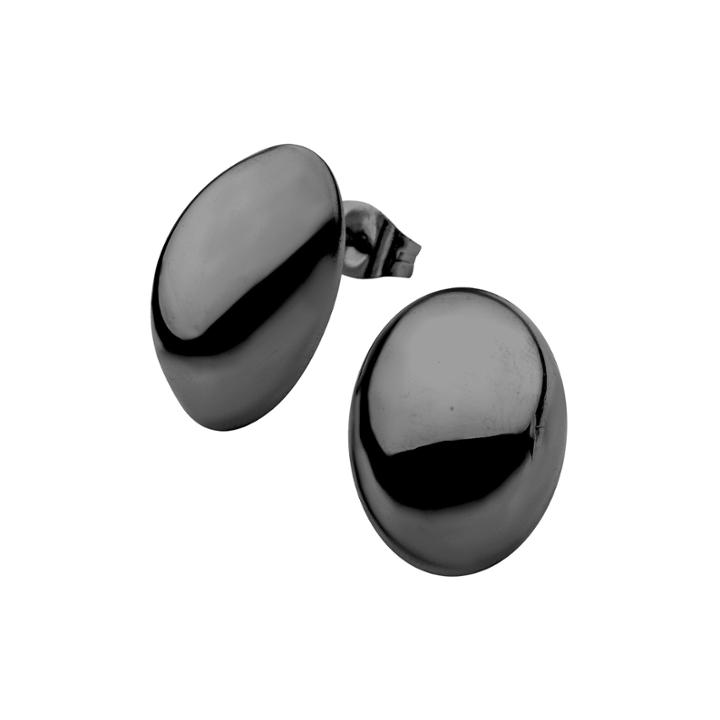 Stainless Steel And Black Ip 13x18mm Hollow Button Stud Earrings