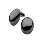 Stainless Steel And Black Ip 13x18mm Hollow Button Stud Earrings