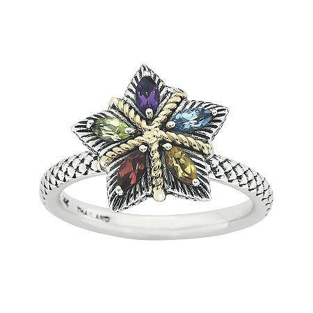 Personally Stackable Multi-gemstone Star Two-tone Ring