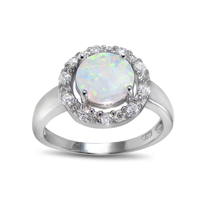 Lab-created Opal And Cubic Zirconia-accent Sterling Silver Round Halo Ring