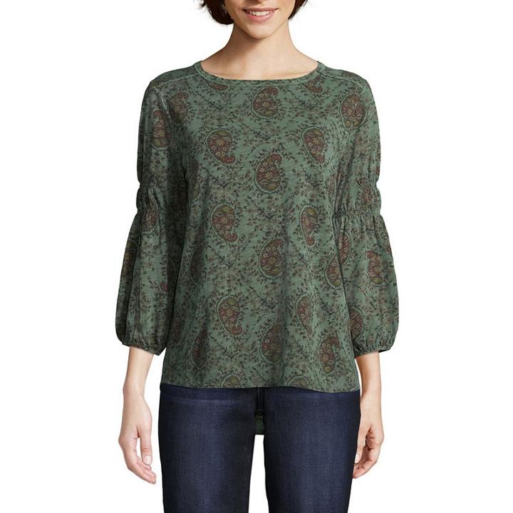 St. John's Bay 3/4 Sleeve Round Neck Slubbed Blouse