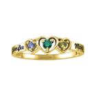 Womens Simulated Stone Multi Color 10k Gold Heart 3-stone Ring